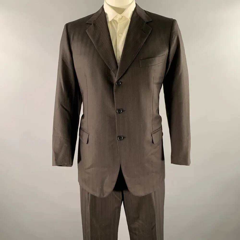 BRIONI Chest Size 46 Black Brown Stripe Wool Blend Notch Lapel Suit